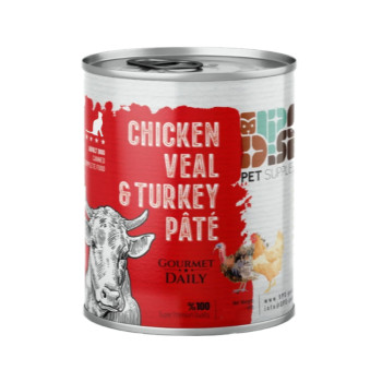 کنسرو پته گوشت گوساله و بوقلمون و مرغ مخصوص سگ بالغ 400 گرمی